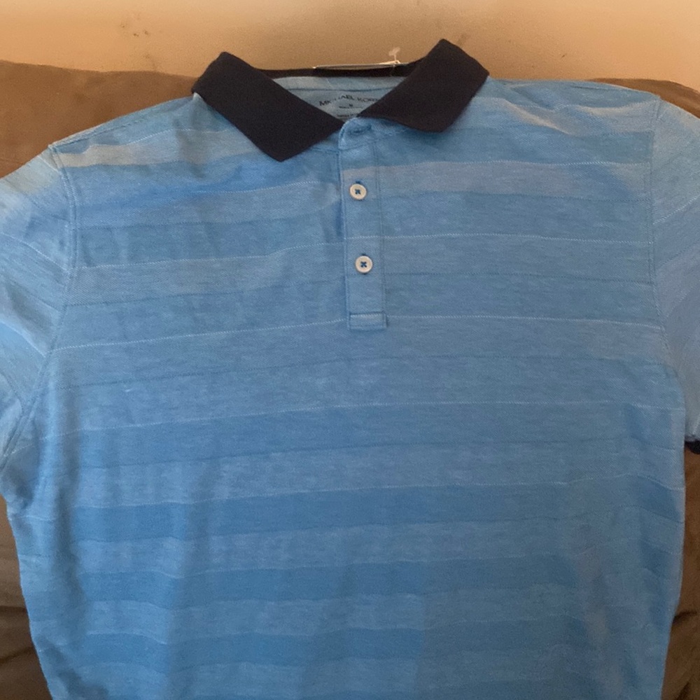 Michael Kors  blue polo with navy collar and sleeve hem. 2 shades blue pattern